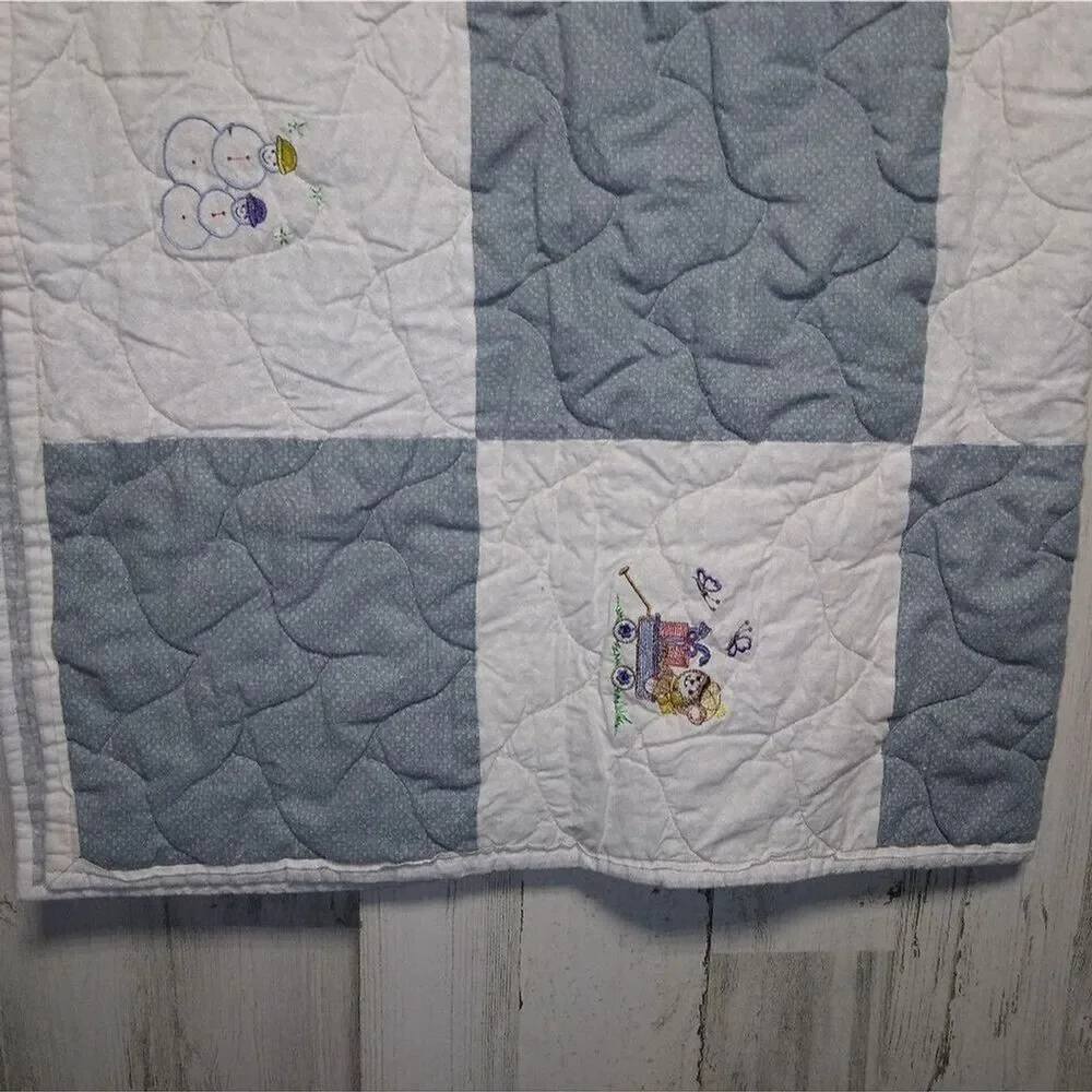Handmade Embroidered Baby Quilt 43x36 inches